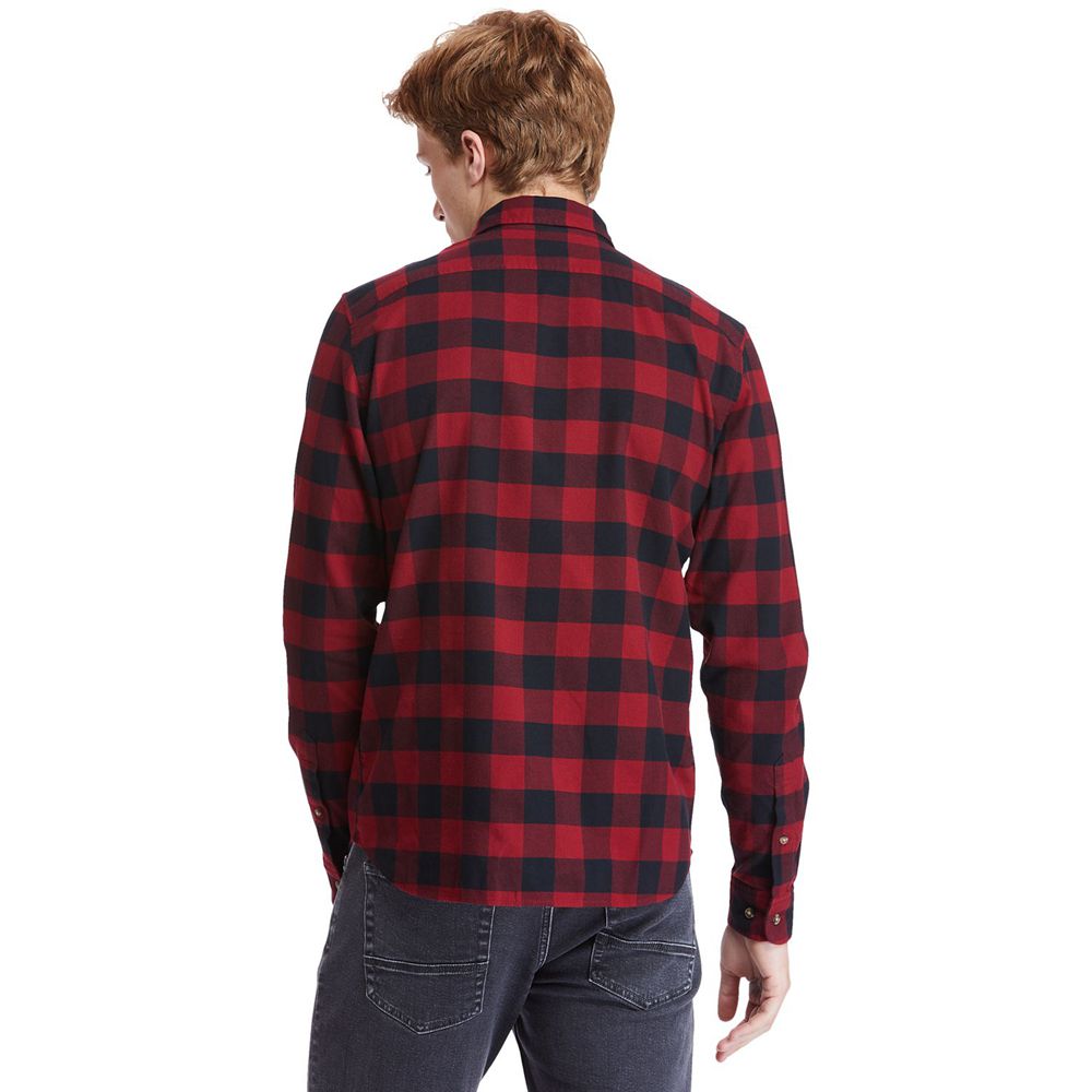 Timberland Mens Shirts Mascoma River Slim-Fit Long-Sleeve Check - Red/Black - India NK9163802